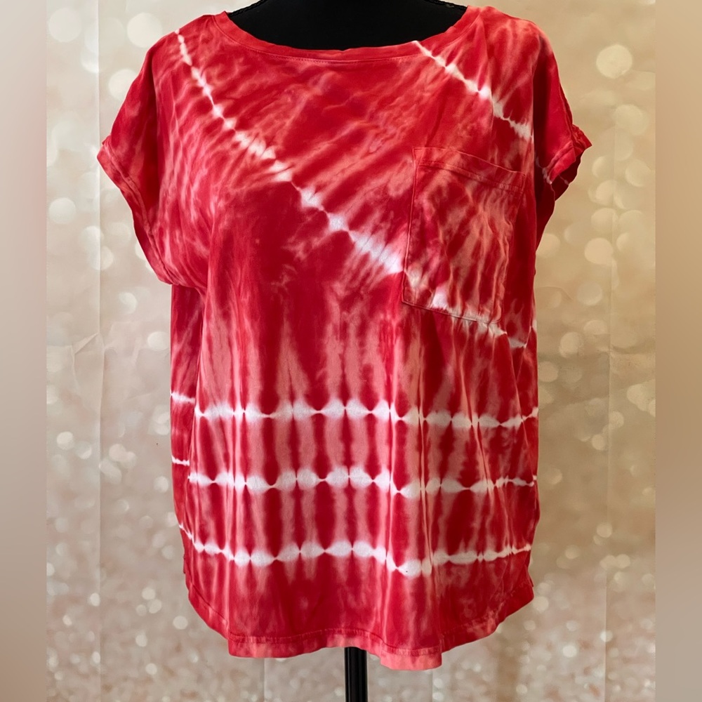 Chaps Red and White Tie-Dye Short Sleeve Tee Large